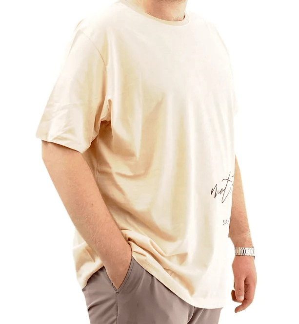 Battal Beden Erkek Pamuklu T-Shirt Yumuşak Dokulu Baskılı BELIEF U24085 Bej