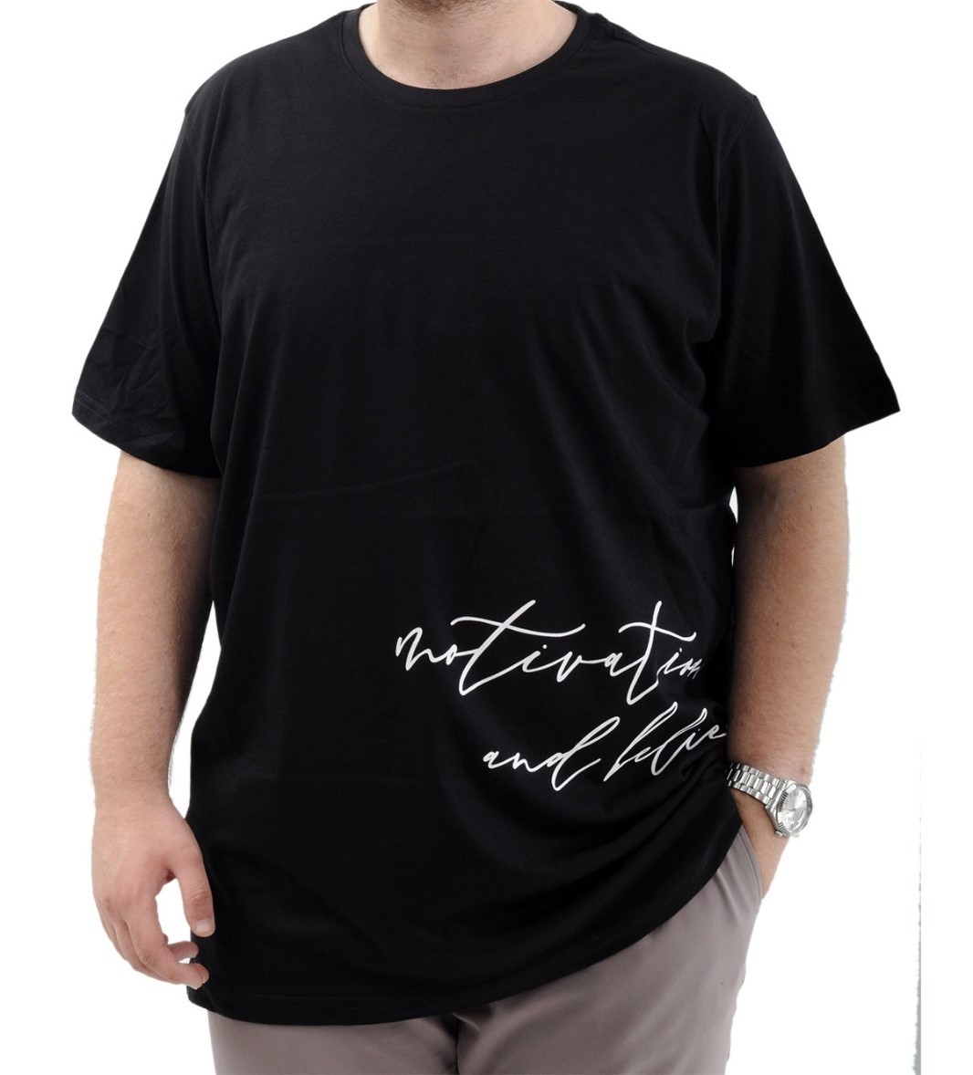  BÜYÜK BEDEN T-SHIRT BIS YAKA BELIEF 24085 SİYAH