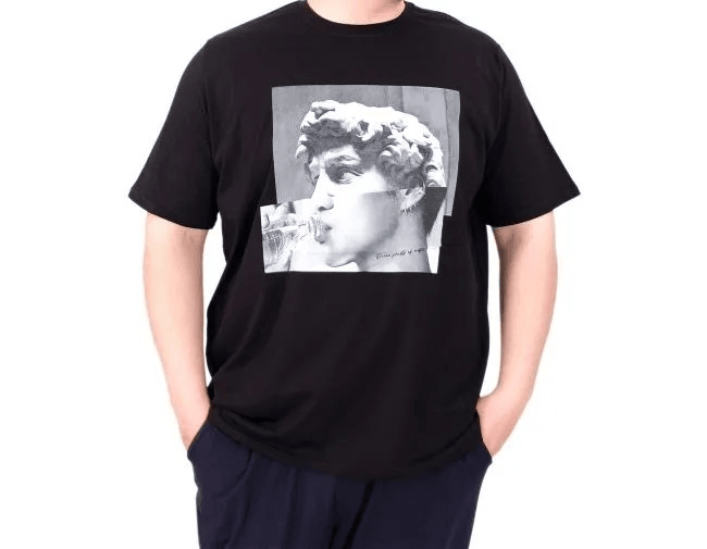 Büyük Beden Erkek T-Shirt Bisiklet Yaka STATUE 25027 Siyah
