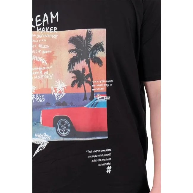 Büyük Beden Erkek Baskılı T-Shirt Palm Dream U25026 Siyah