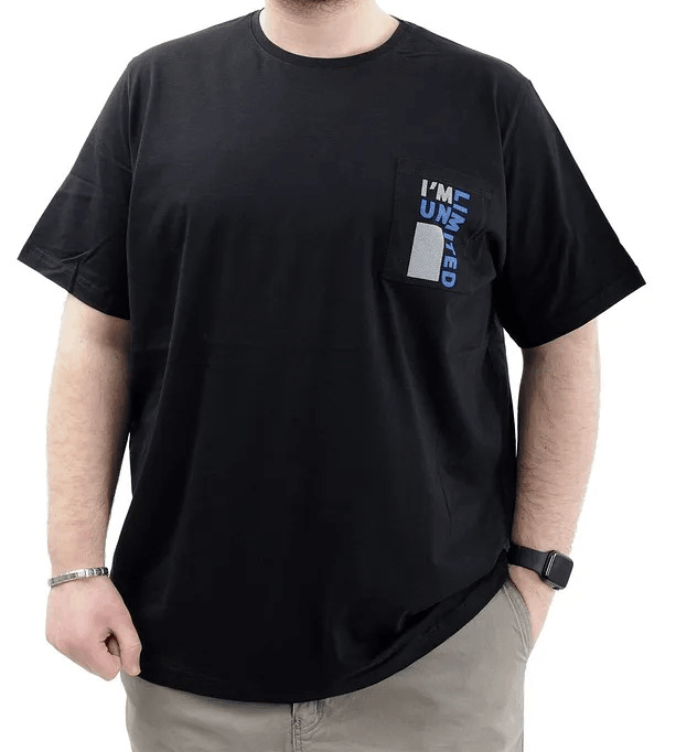 Erkek Büyük Beden T-Shirt Pamuklu Baskılı Bisiklet Yaka Tişört LIMITED U24052 Siyah