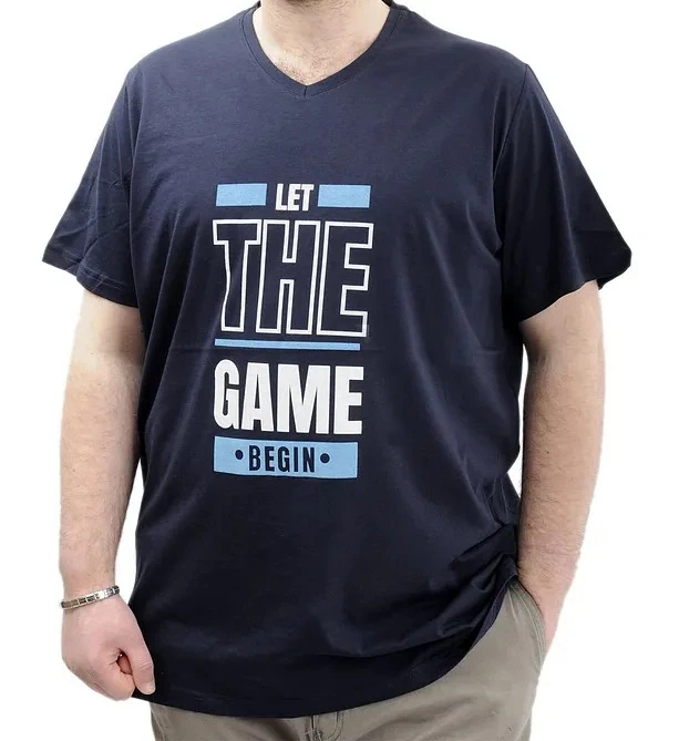 Büyük Beden Erkek Baskılı T-Shirt BEGIN U24056 Lacivert