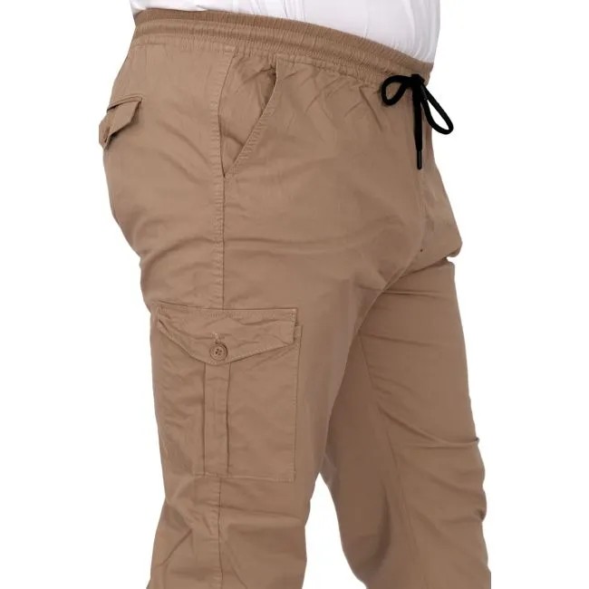 Büyük Beden Pantolon Keten Kargo Jogger Milano 21912 Cappuccino