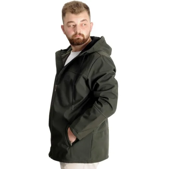 Büyük Beden Erkek Kapüşonlu Mont Waterproof Softshell 21235 Haki