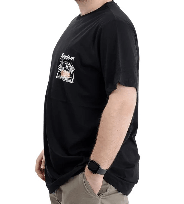 Büyük Beden Erkek Baskılı T-shirt Bisiklet Yaka Freedom U24030 Siyah