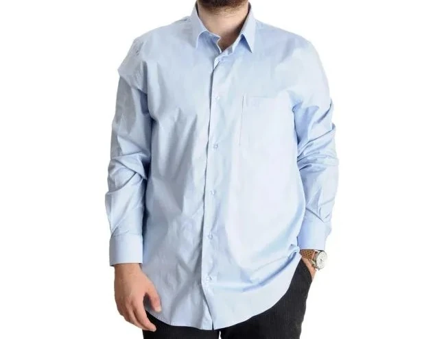 Büyük Beden Erkek Klasik Cepli Gömlek Likralı 20350 Mavi