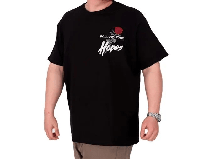 Büyük Beden Erkek T-Shirt Bisiklet Yaka ROSE U25032 Siyah