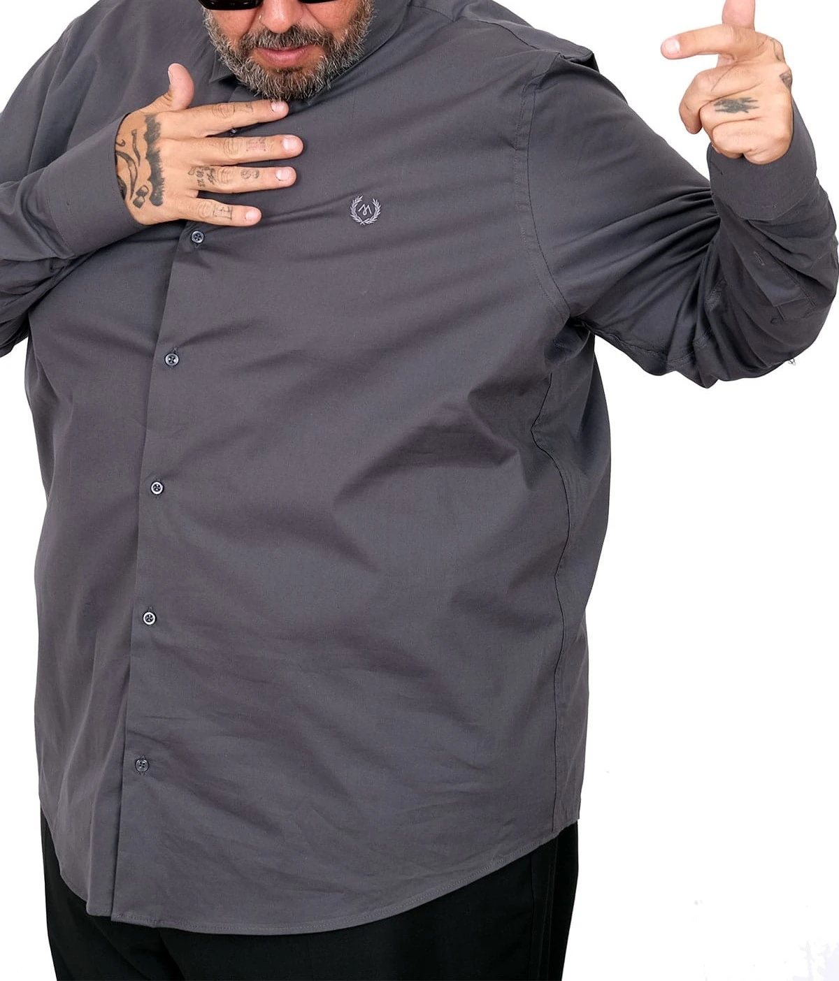 Büyük Beden Erkek Klasik Gömlek Likralı 20351 Füme