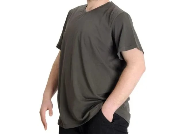 Büyük Beden T-Shirt V Yaka Likralı 20150 Haki