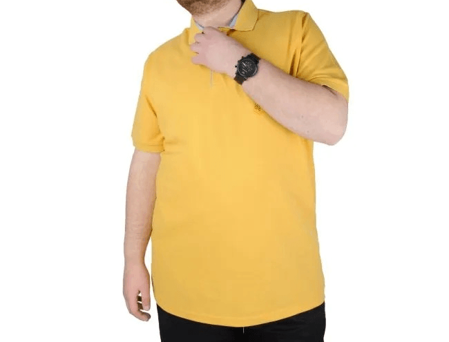 Battal Beden Erkek Tshirt Polo Yaka Nakışlı Klasik Pike 20553 Hardal