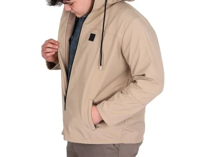 Büyük Beden Erkek Kapüşonlu Mont Waterproof Softshell 21235 Bej