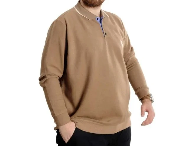 Büyük Beden Erkek Sweat Polo Selanik Horse 23442 Sütlü Kahve