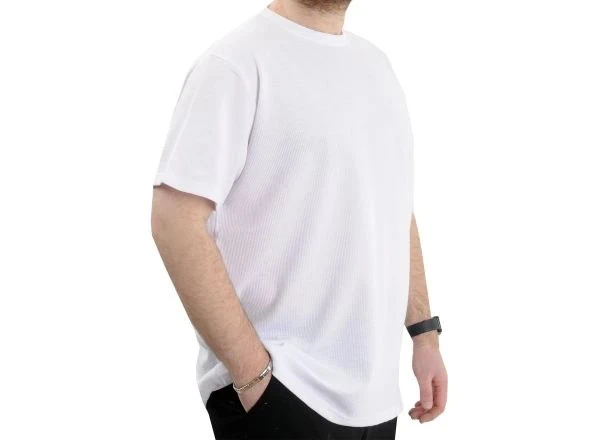 Büyük Beden Erkek T-shirt Bisiklet Yaka WAFFLE 20033 Beyaz