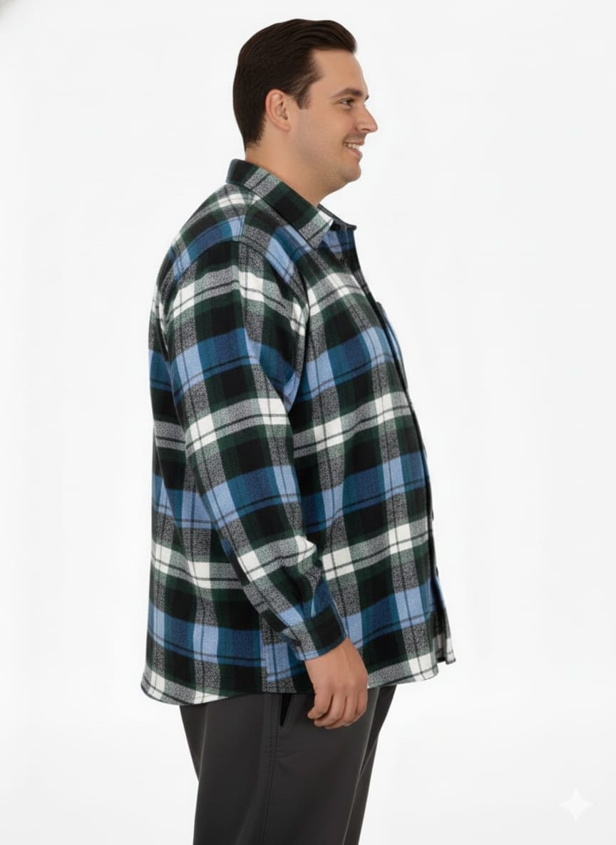 Büyük Beden Gömlek Tek Cep Oduncu 25394 Petrol-Yeşili