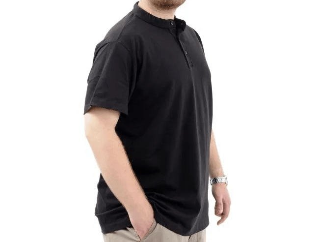 Büyük Beden Erkek Tişört Düğmeli Hakim Yaka T-Shirt 24339 Siyah