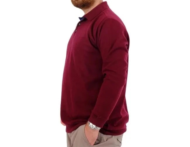 Büyük Beden Erkek Sweat Polo Yaka Selanik Nakışlı 20440 Mürdüm