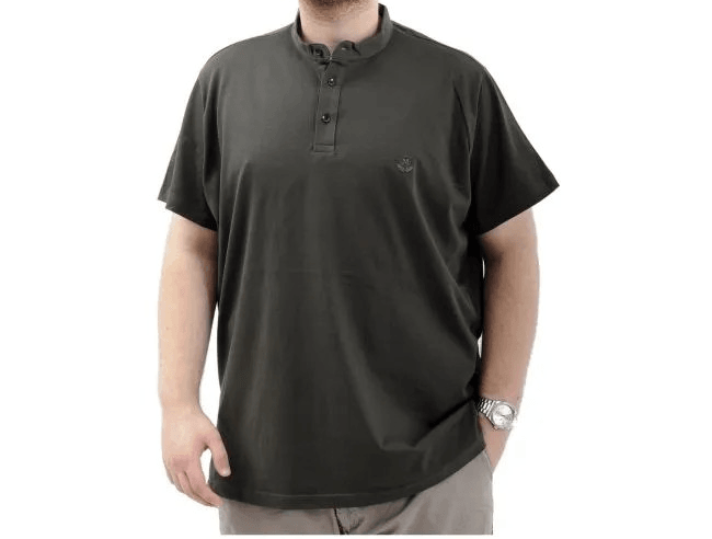 Büyük Beden Erkek Tişört Düğmeli Hakim Yaka T-Shirt 24339 Haki