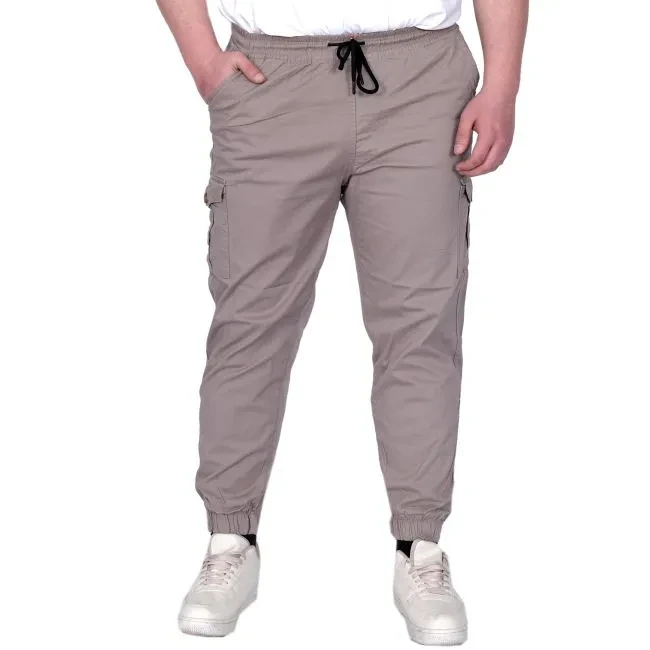 Büyük Beden Erkek Pantolon Keten Kargo Jogger 21911 Taş Rengi