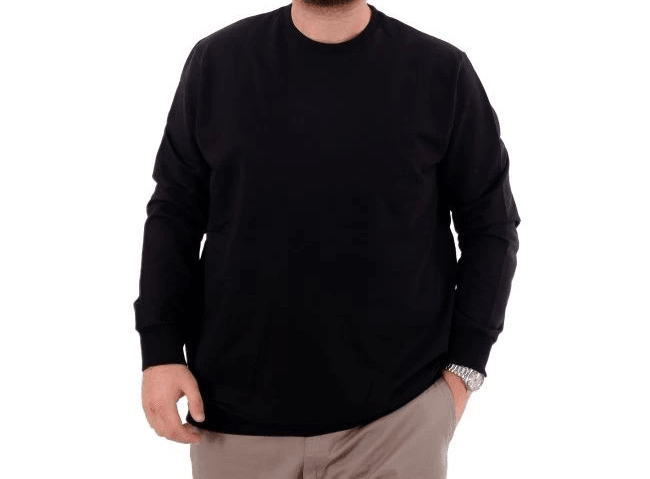  Büyük Beden Erkek Sweat Bıs Yaka U24174 Siyah