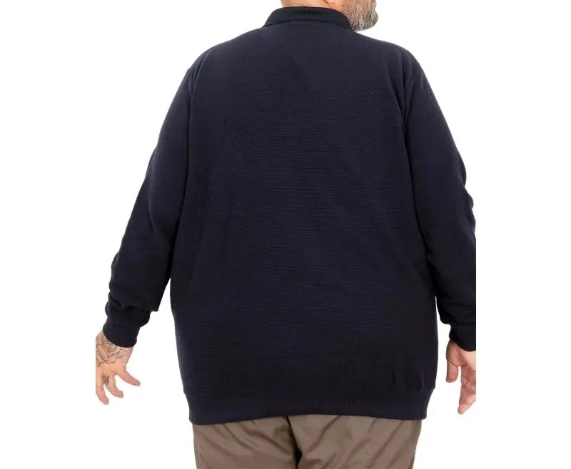 Büyük Beden Erkek Sweat Polo Yaka Waffle Selanik Siyah 25822