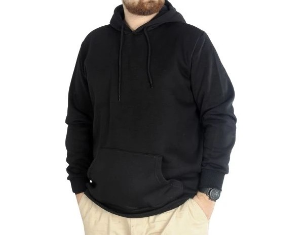 Erkek Sweatshirt Kapşon Pocket Basic 20562 Lacivert - siyah