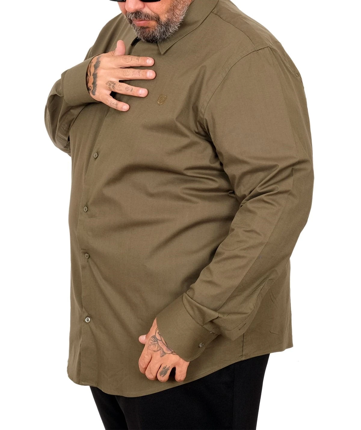 Büyük Beden Erkek Klasik Gömlek Likralı 20351 Haki