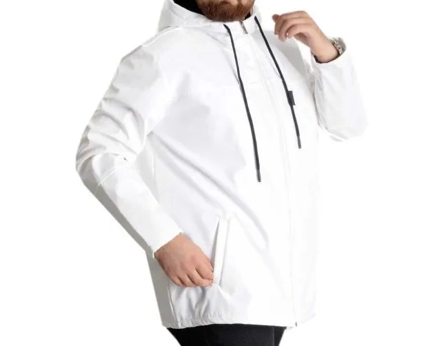 Büyük Beden Erkek Kapüşonlu Mont Waterproof Softshell 21235 Beyaz