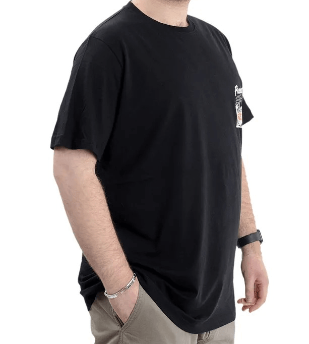 Büyük Beden Erkek Baskılı T-shirt Bisiklet Yaka Freedom U24030 Siyah