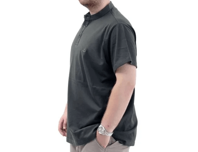 Büyük Beden Erkek Tişört Düğmeli Hakim Yaka T-Shirt 24339 Haki