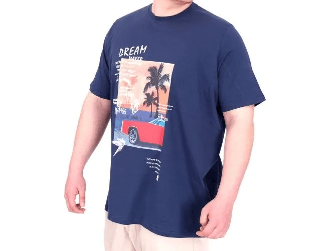 Büyük Beden Erkek Baskılı T-Shirt Palm Dream U25026 İndigo