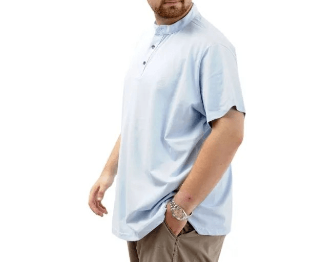 Büyük Beden Erkek Tişört Düğmeli Hakim Yaka T-Shirt 24339 Mavi