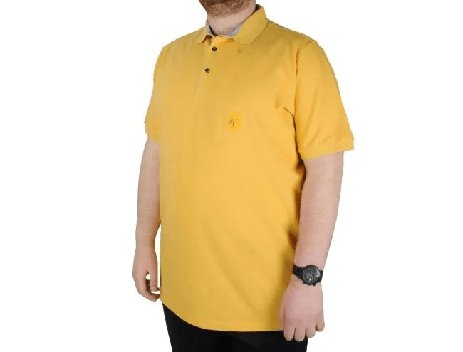 Battal Beden Erkek Tshirt Polo Yaka Nakışlı Klasik Pike 20553 Hardal