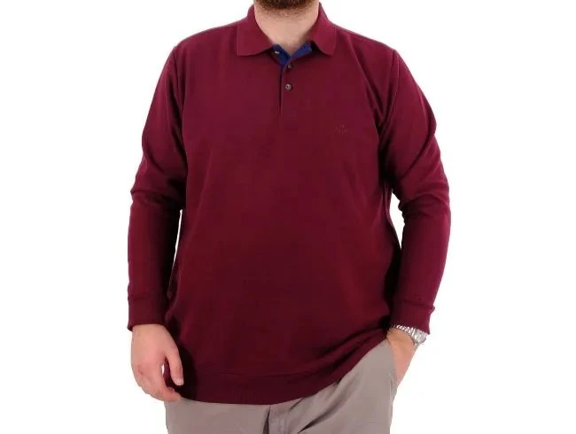 Büyük Beden Erkek Sweat Polo Yaka Selanik Nakışlı 20440 Mürdüm