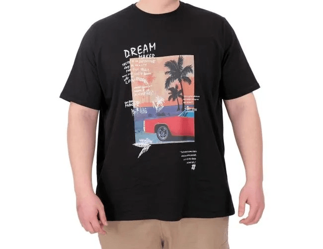 Büyük Beden Erkek Baskılı T-Shirt Palm Dream U25026 Siyah