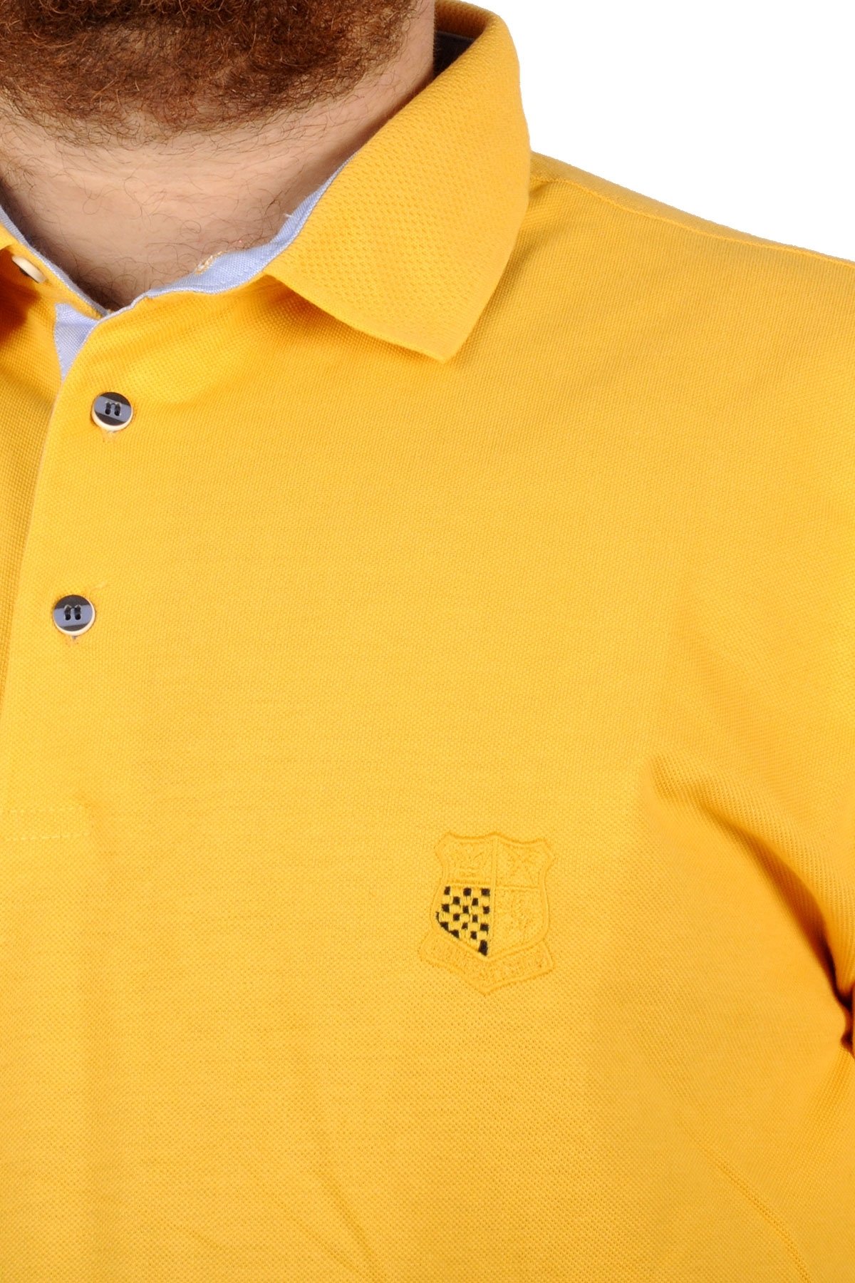 Battal Beden Erkek Tshirt Polo Yaka Nakışlı Klasik Pike 20553 Hardal