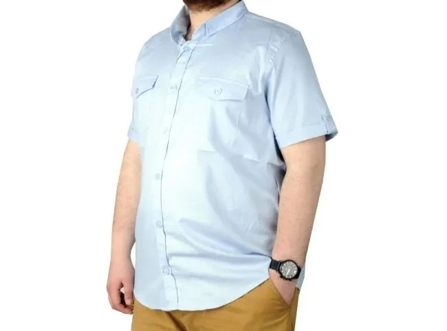 Büyük Beden Gömlek KKol Çift Cep Kapaklı 20361 Mavi