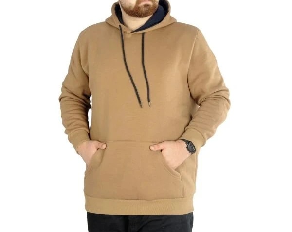 Erkek Sweatshirt Kapşonlu Pocket Basic C20562 Sütlükahve
