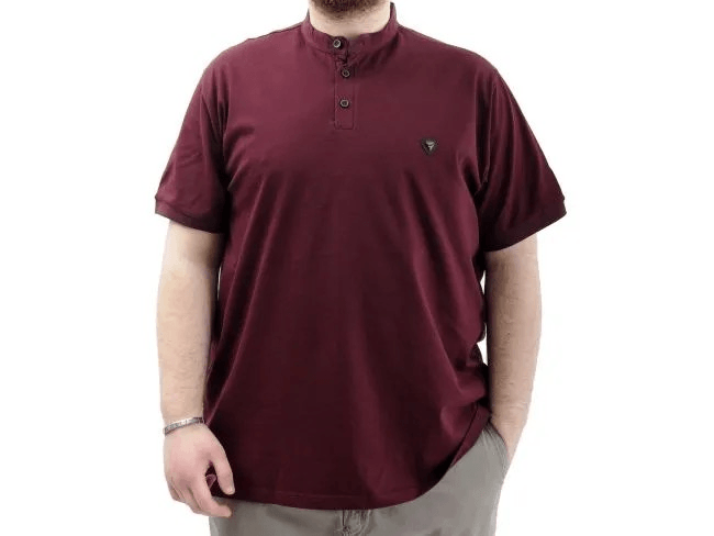 Büyük Beden Erkek Tişört Düğmeli Hakim Yaka T-Shirt 24339 Mürdüm