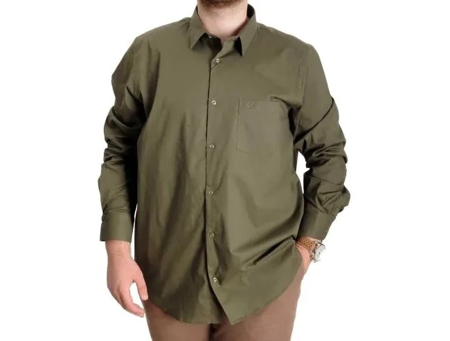 Büyük Beden Gömlek Ukol Cep Lycra Poplin 20350 Haki