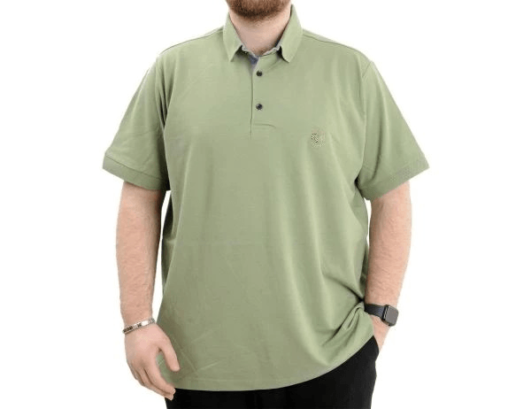 Battal Beden Erkek Tshirt Polo Yaka Nakışlı Klasik Pike 20553 Çağla Yeşili