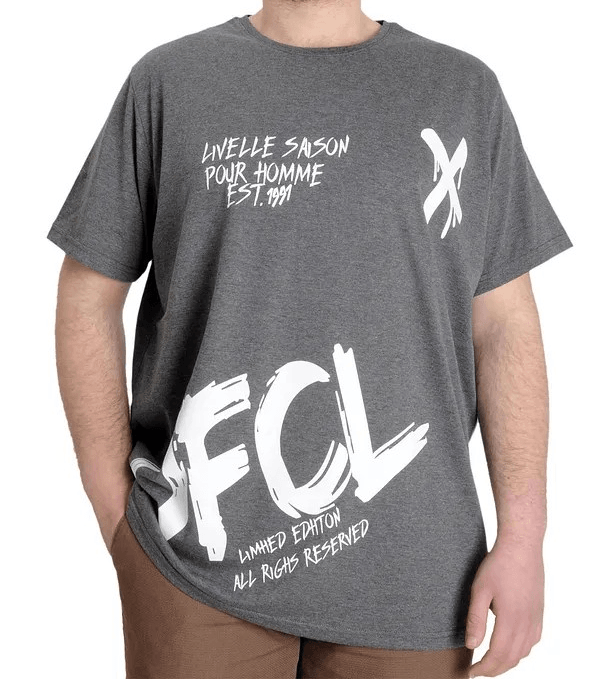 Büyük Beden Erkek T-shirt UVELLE SAISON 23112 Antramelanj