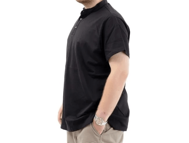Büyük Beden Erkek Tişört Düğmeli Hakim Yaka T-Shirt 24339 Siyah
