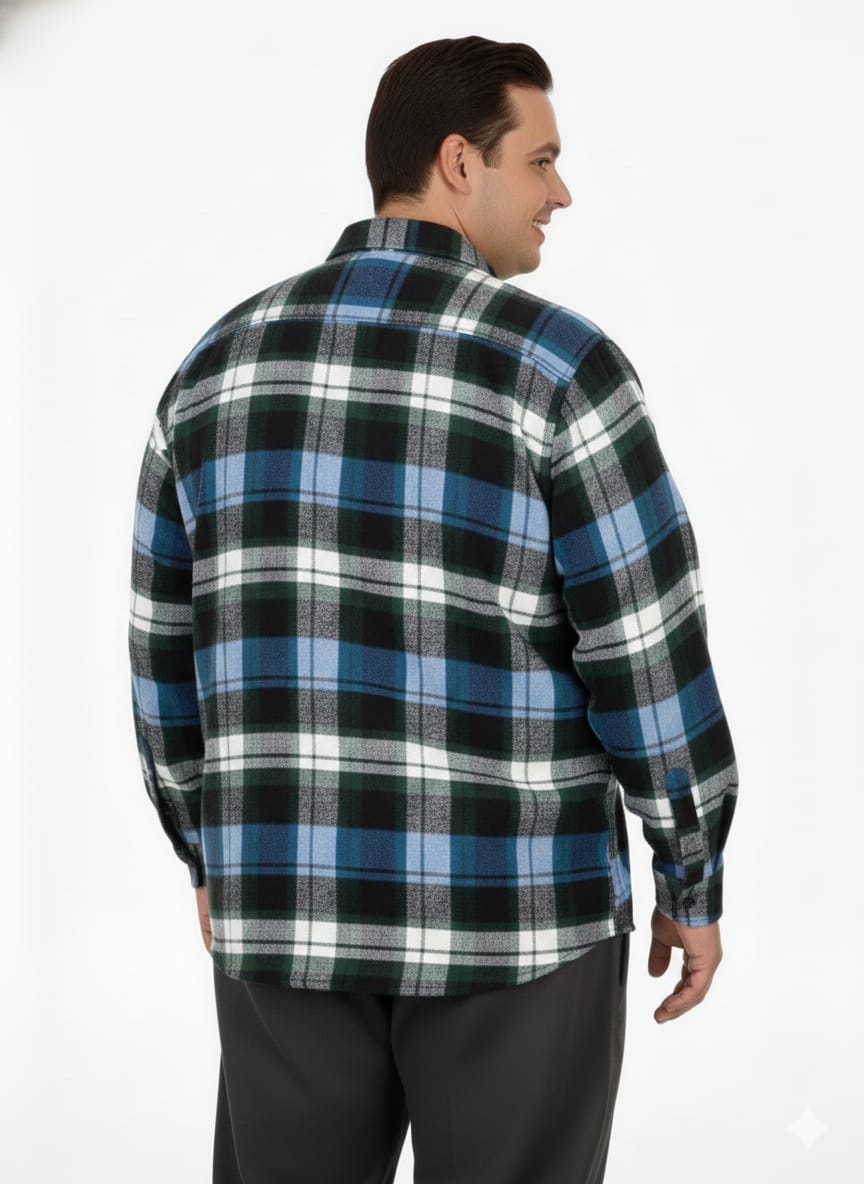 Büyük Beden Gömlek Tek Cep Oduncu 25394 Petrol-Yeşili