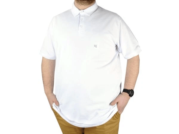  Battal Beden Erkek Tshirt Polo Yaka Nakışlı Klasik Pike 20553 Beyaz