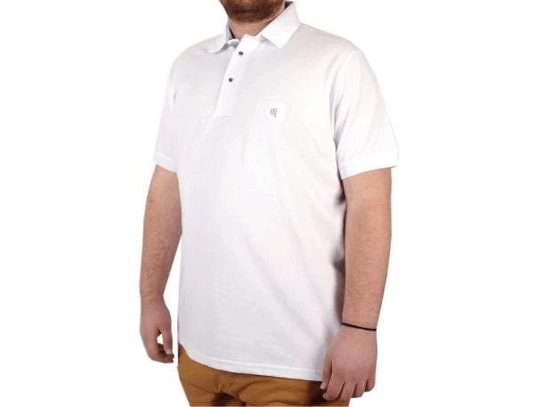 Battal Beden Erkek Tshirt Polo Yaka Nakışlı Klasik Pike 20553 Beyaz