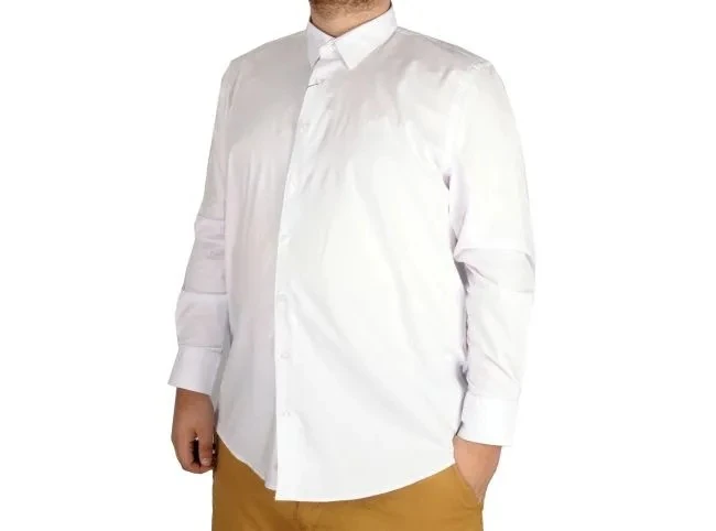 Büyük Beden Erkek Klasik Gömlek Likralı 20351 Beyaz
