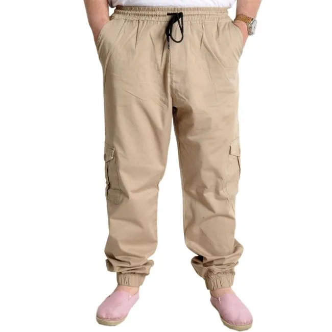 Büyük Beden Keten Kargo Jogger Valencia 21911  Bej
