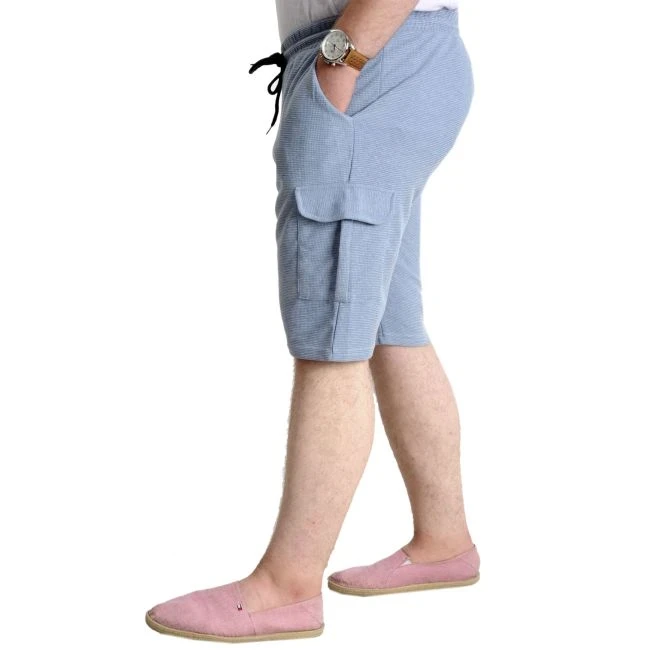 Büyük Beden Erkek Şort Kargo Cep WAFFLE 23500 Mavi