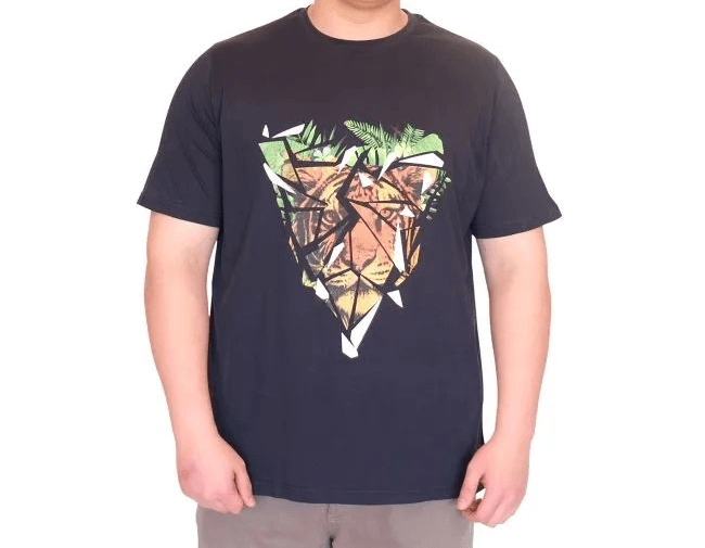 Büyük Beden Erkek T-Shirt Bisiklet Yaka TIGER Baskılı 25007 Lacivert