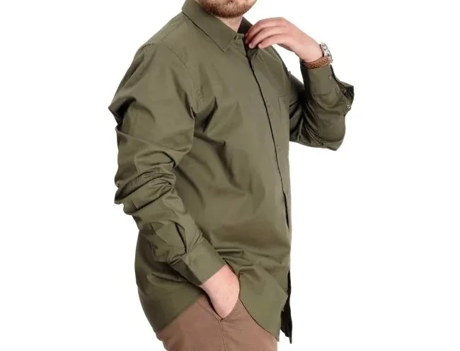 Büyük Beden Gömlek Ukol Cep Lycra Poplin 20350 Haki